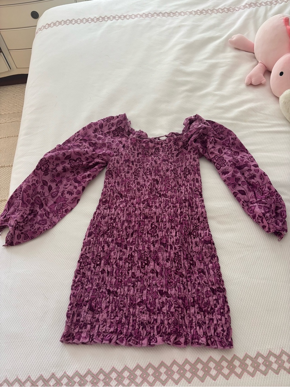 Free People Purple Smocked Floral Mini Dress